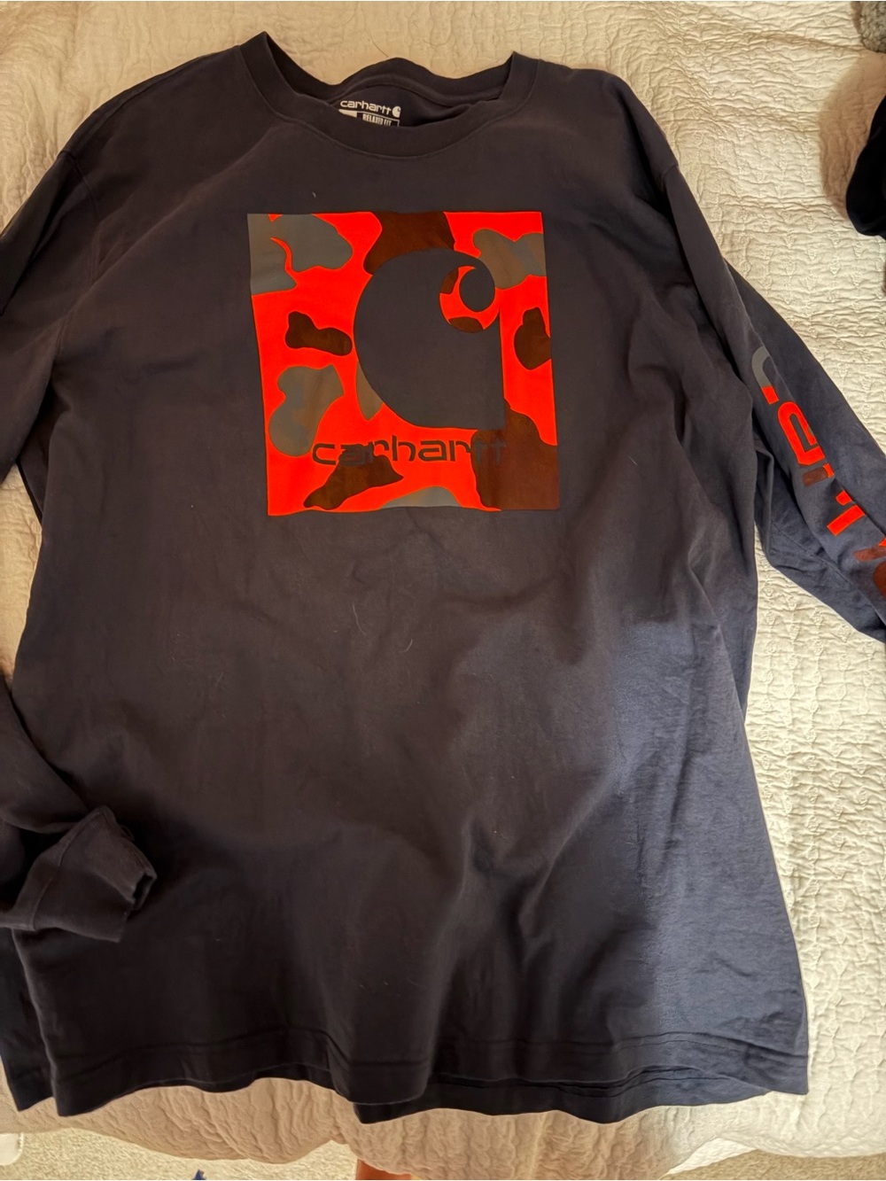 Carhartt Black Long-Sleeve Shirt with Red Camo Logo